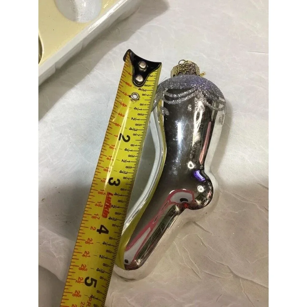 Old World Style Silver Glass Christmas Ornaments Stocking Shaped